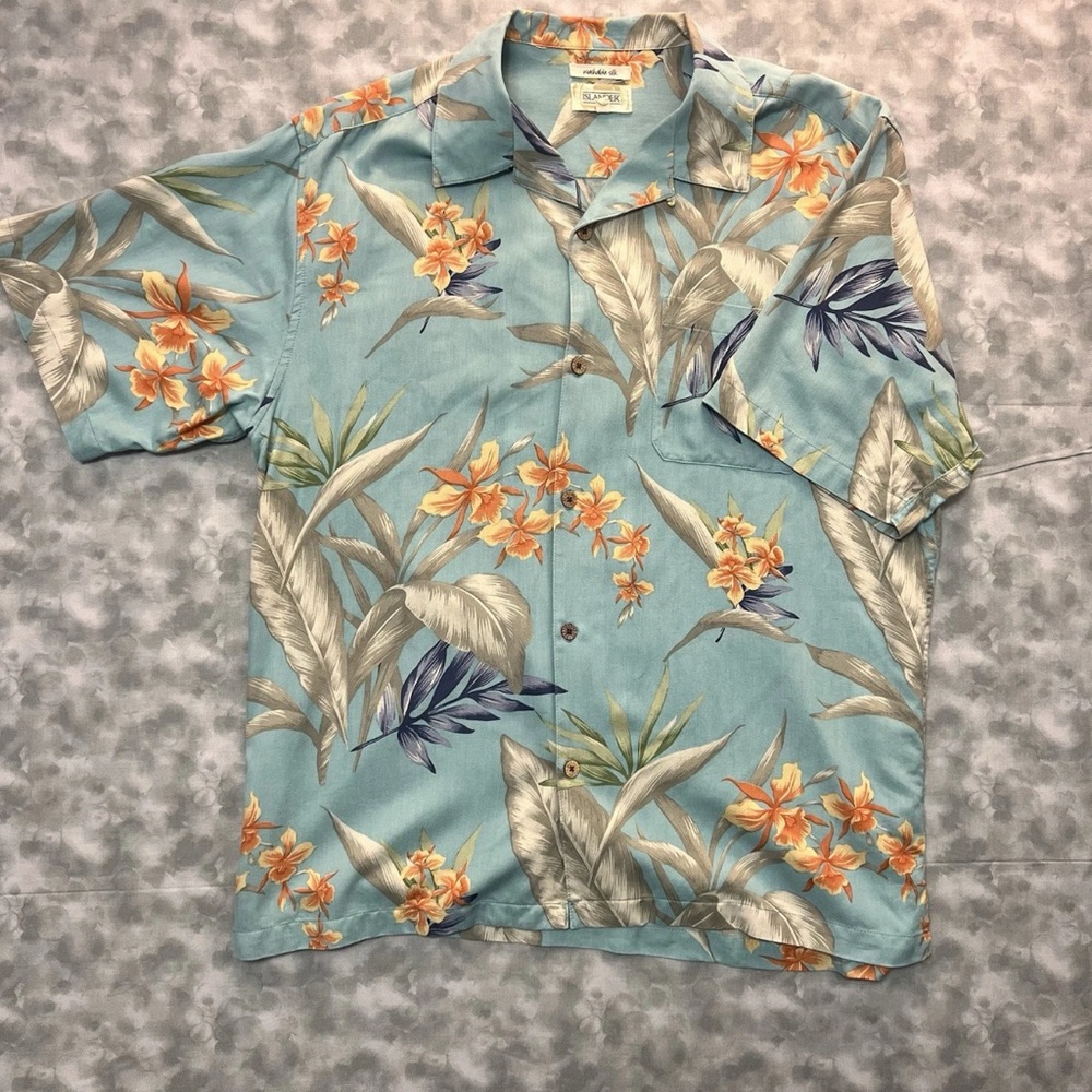 Tropical Hawaiian Islander Floral Men's Shirt XL tropical blue